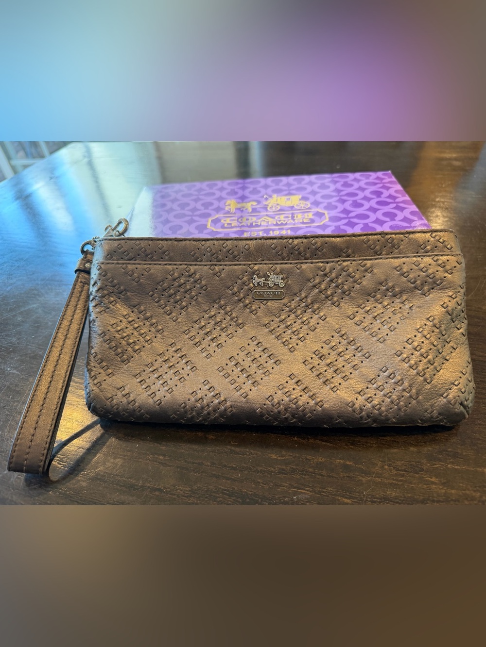 VINTAGE Coach Madison Woven Metallic Leather Large Wristlet Pouch/Clutch EUC